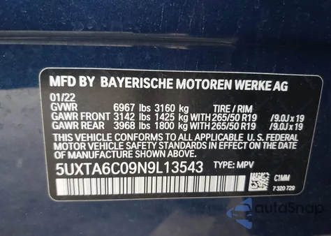 2022 BMW X5 Phev xDrive45E z USA, uszkodzony, nr VIN 5UXTA6C09N9L13543